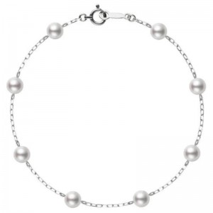 Mikimoto 18K White Gold Chain Pearl Bracelet with 8 Round Akoya Cultured Pearls 5.5-6mm Length 7